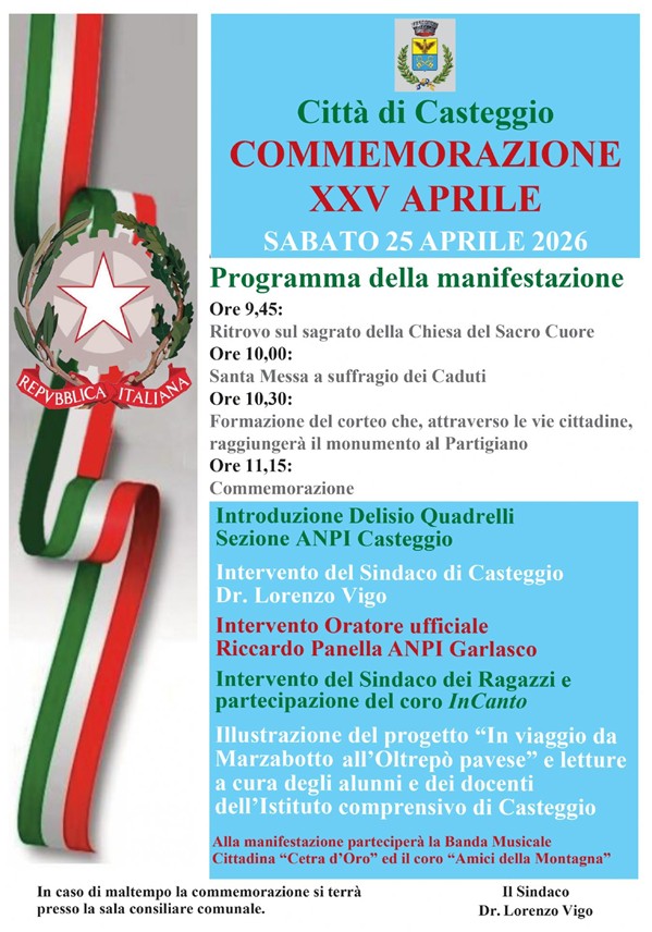 Programma commemorazione sabato 25 aprile 2026